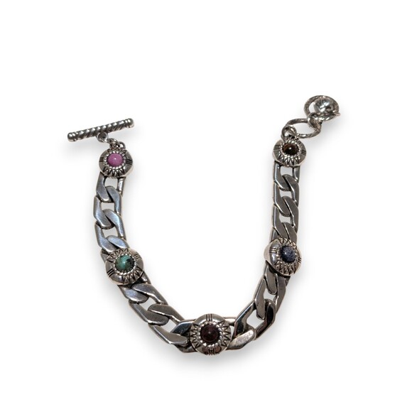 Brighton Fortino Multi Color Stones Silver Tone Link Bracelet 7 -7.5'' - Picture 1 of 6